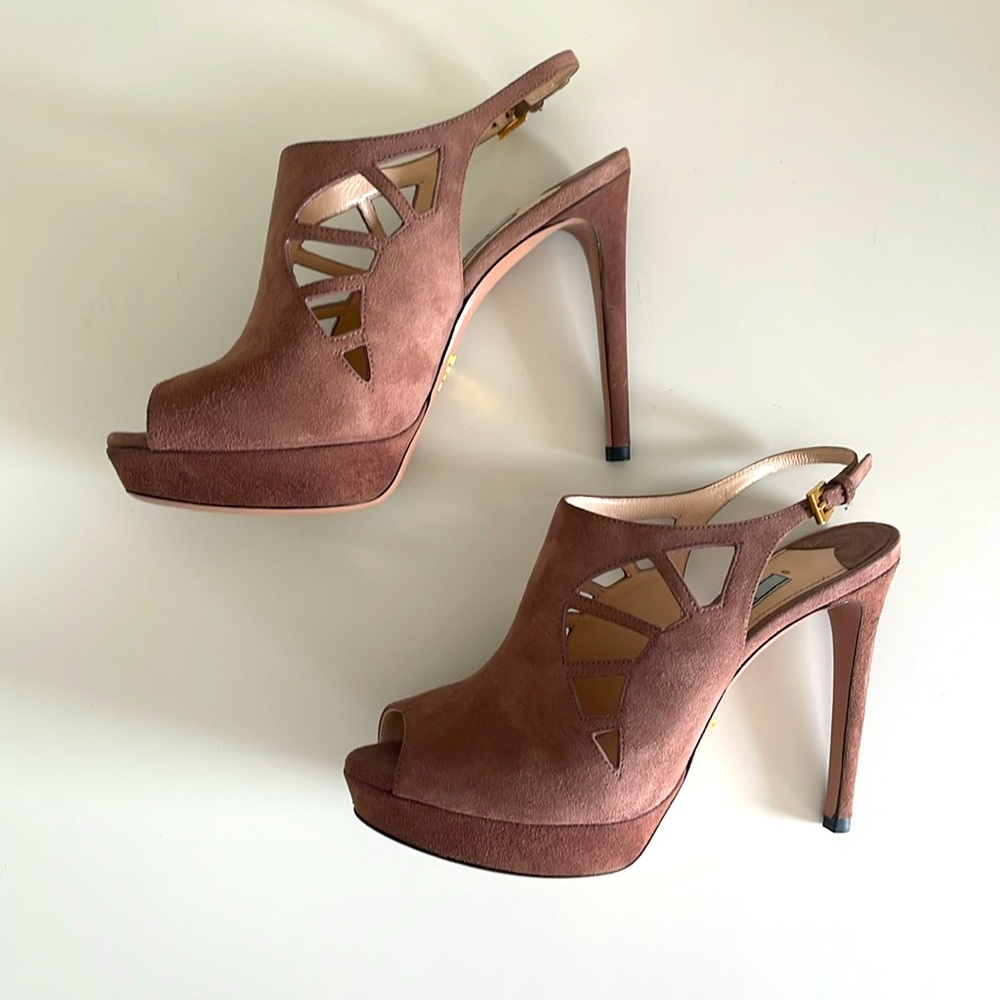Prada Pink/Taupe Suede Slingback Sandals